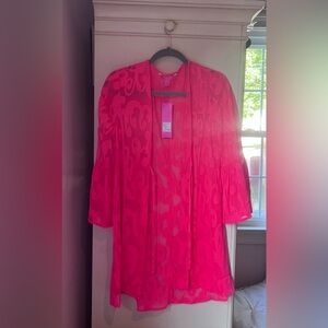 Lilly Pulitzer Spicy Coral Poly Crepe Swirl Clip cover up